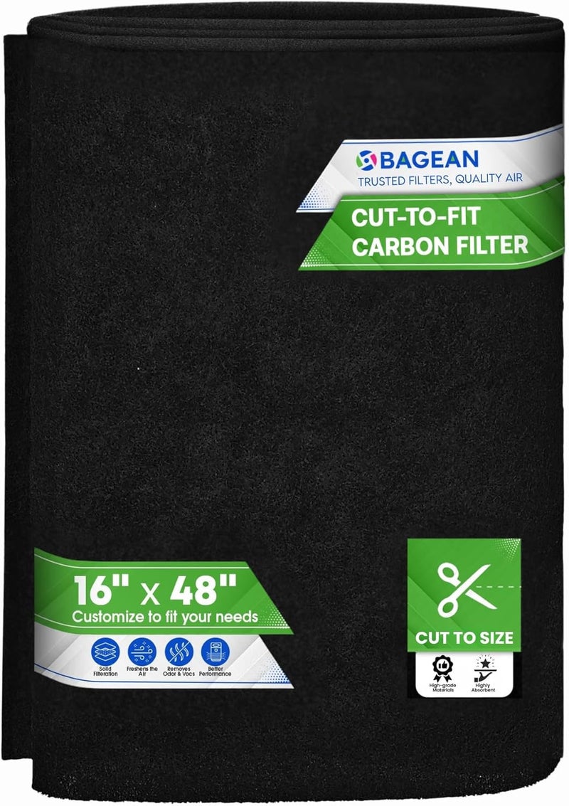 Bagean Cut to Fit Activated Carbon Filter Sheet 16” x 48” - Activated Carbon Air Filter for Air Purifiers Window AC Air Vent And More - Charcoal Filters Effectively Remove Odors & Freshens the Air (1-Pack) - Image 1